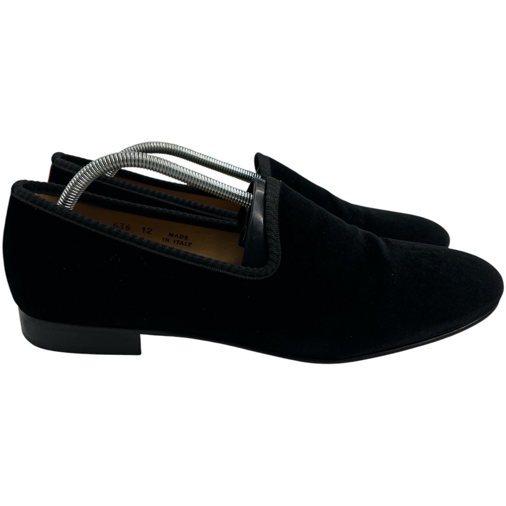 Del Toro Mens Black Velvet Smoking Slippers Red Stripe Loafers Size 12 Italy